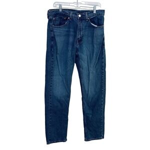 Levis 505 Regular Fit Straight Leg Dark Blue Jeans Mens 34 x 32 Stretch Denim